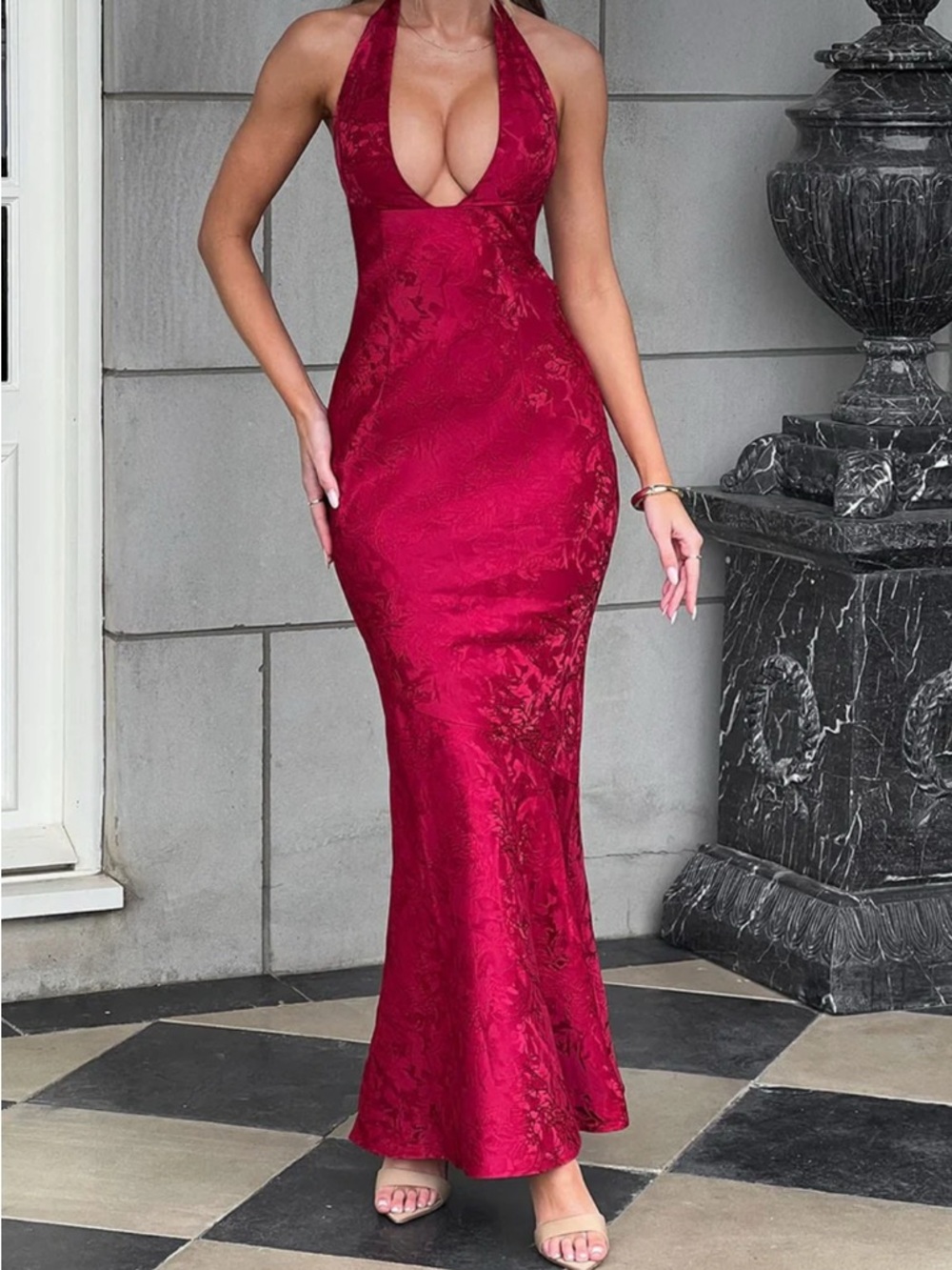 Elegant Burgundy Halter Prom Dress